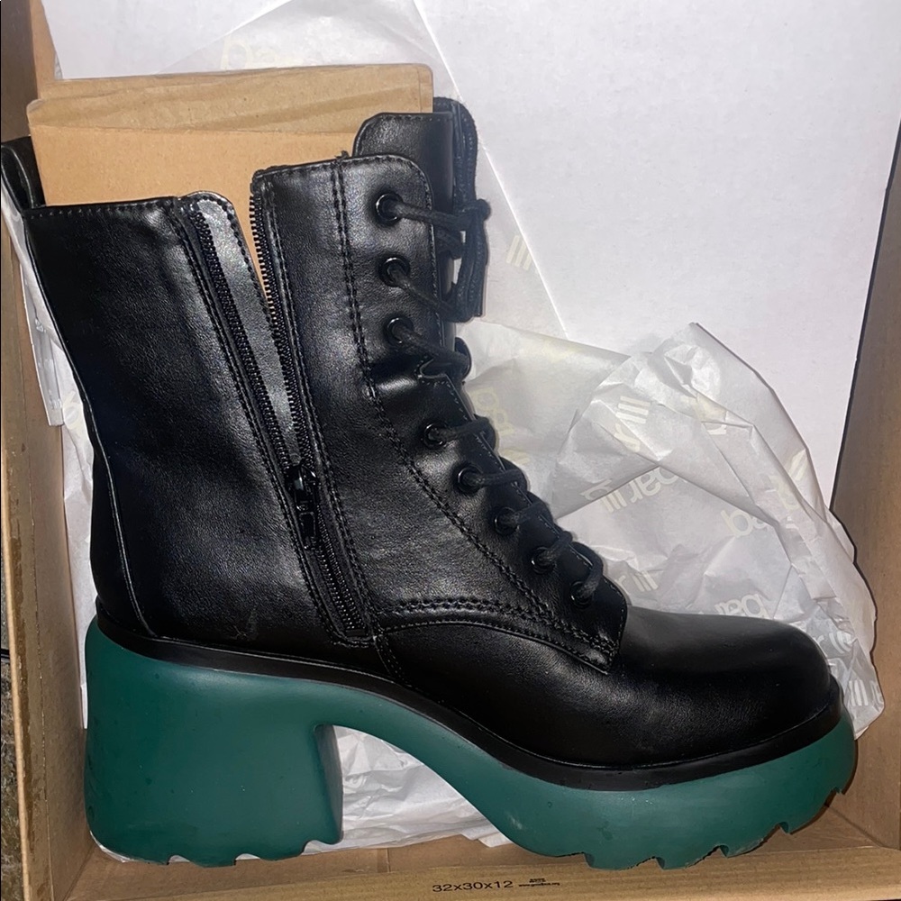 Black Leather Ankle Boots with Green Sole